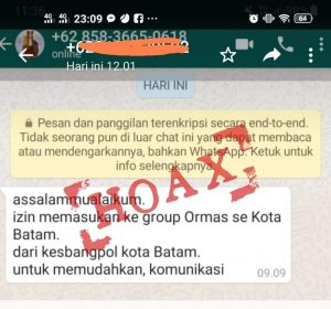 Riama Ingatkan Ormas Waspadai Grup WA yang Mencatut Nama Kesbangpol Kota Batam