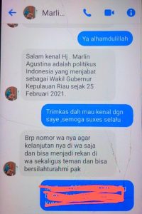 Waspada, Ada Penipu Catut Nama Wagub Marlin Gentayangan di FB Minta Nomor WA