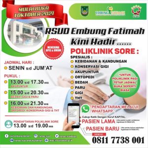 RSUD Embung Fatimah Kini Buka Poliklinik Sore, Bisa Daftar via WhatsApp: 0811 7738 001