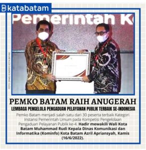 Cepat Respon Pengaduan Publik, Pemko Batam Raih Penghargaan Terbaik se-Indonesia