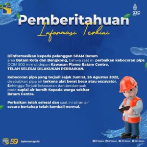 Suplai Air Bersih ke Batam Centre & Bengkong Berangsur Normal