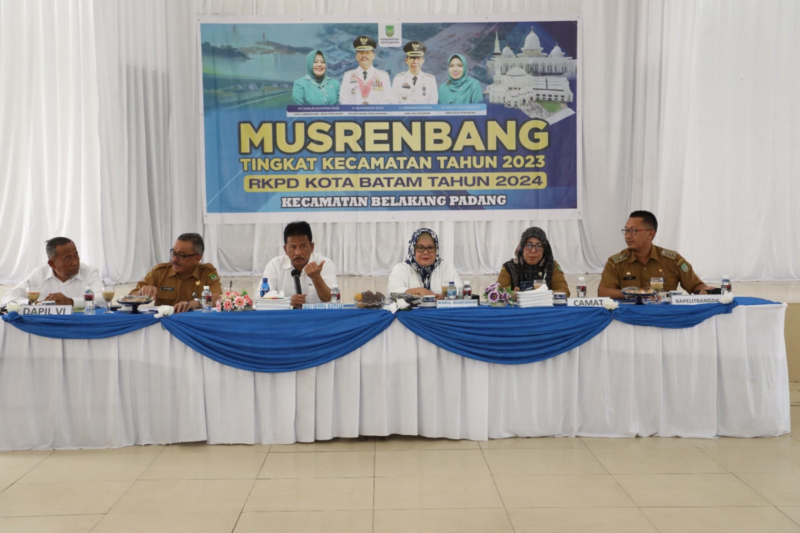 WALI KOTA Batam/Kepala Badan Pengusahaan Batam H Muhammad Rudi (HMR), memberi sambutan dalam Musrenbang Kecamatan Belakangpadang, Senin (6/2/2023) pagi.