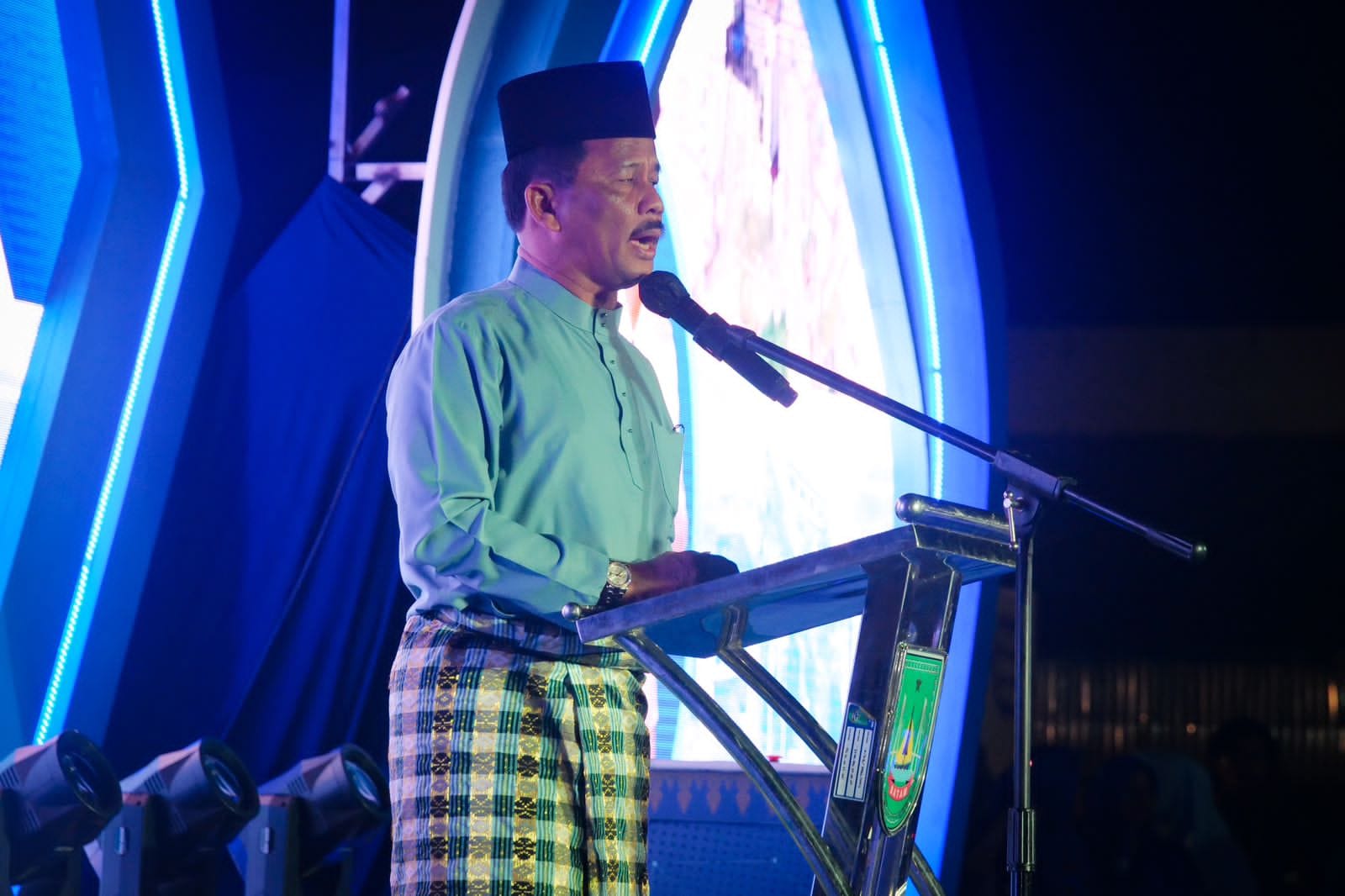 WALI Kota Batam/Kepala Badan Pengusahaan Batam H Muhammad Rudi (HMR), memberi sambutan di sela pembukaan STQ IX Tingkat Kecamatan Sagulung, di Masjid Darul Muttaqin Tunas Regency, Kelurahan Seibinti, Sagulung Minggu (5/2/2023) malam.