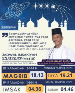 Jadwal Imsakiyah 18 Ramadan 1444 H/2023